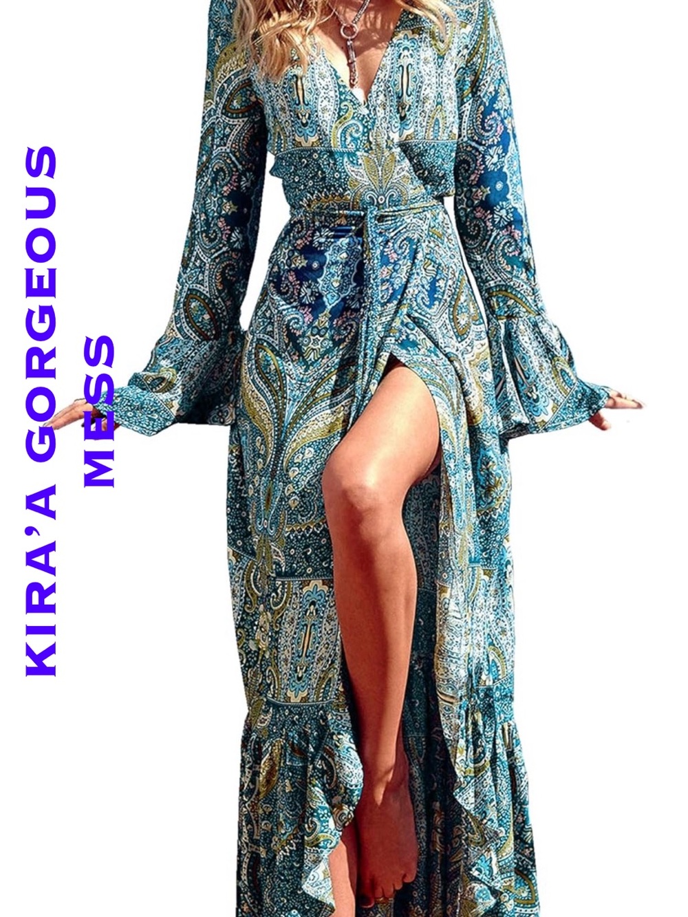 ❤️‍🔥BNWT❤️‍🔥 Boho Paisley Maxi Wrap Dress - Teal Blue